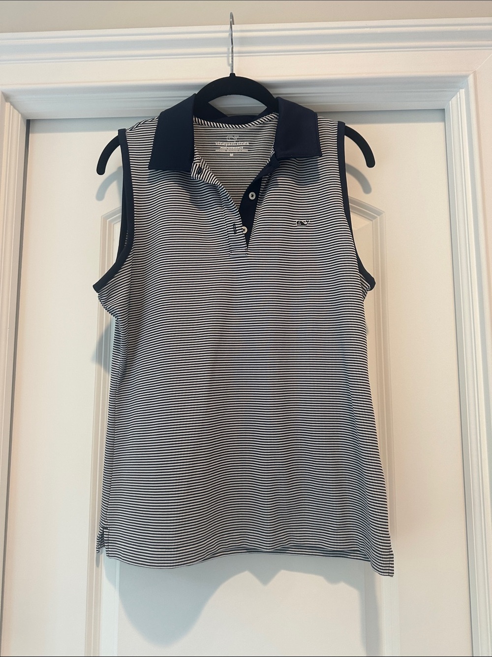 Vineyard Vines Navy & White Striped Sleeveless Performance Polo